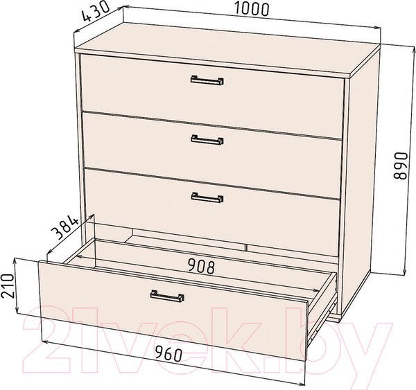 Изображение товара Комод Интерлиния SC-4Ш (дуб золотой/белый платинум)