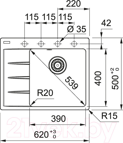 Изображение товара Мойка кухонная Franke CNG 611/211-62 TL (114.0639.705)