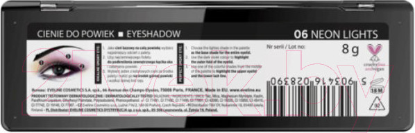 Изображение товара Палетка теней для век Eveline Cosmetics Eyeshadow Professional Palette 06 Neon Lights