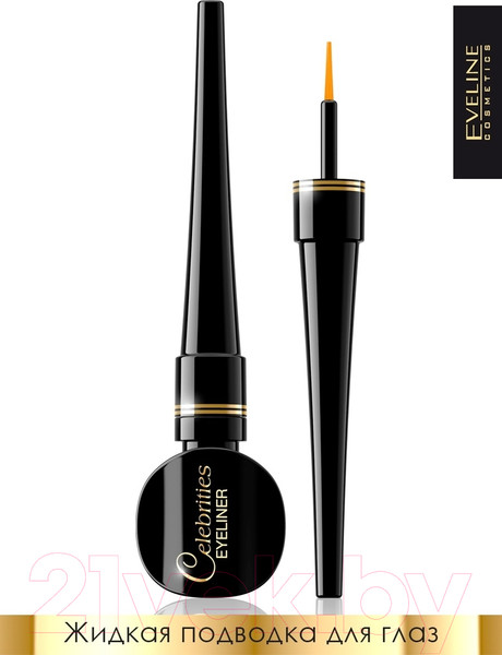 Изображение товара Подводка для глаз жидкая Eveline Cosmetics Celebrities Eyeliner Vinyl Black Водостойкая