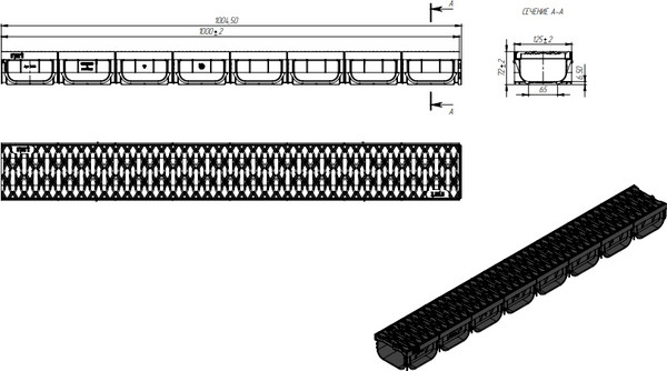 Изображение товара Лоток водоотводный Стандартпарк Пластиковый Spark 08818 ЛВ-10.14.07-ПП 1000x125x70 с решеткой