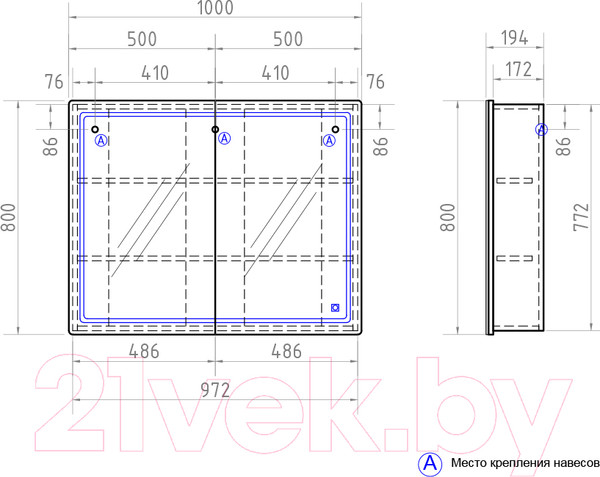 Изображение товара Шкаф с зеркалом для ванной Vigo Geometry 1000
