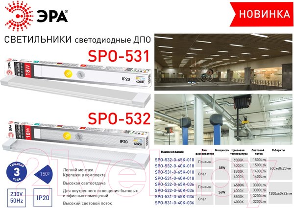 Изображение товара Светильник линейный ЭРА SPO-532-0-40K-036 / Б0045364