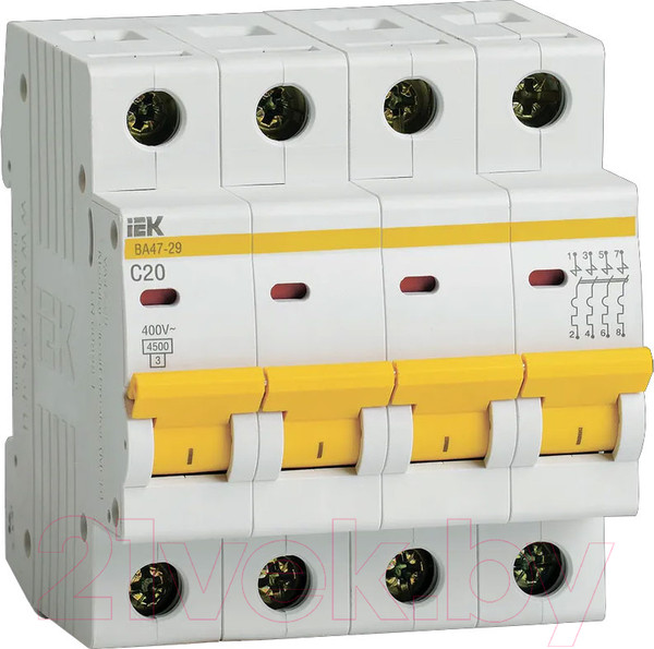 Изображение товара Выключатель автоматический IEK ВА 47-29 4п 20А C / MVA20-4-020-C