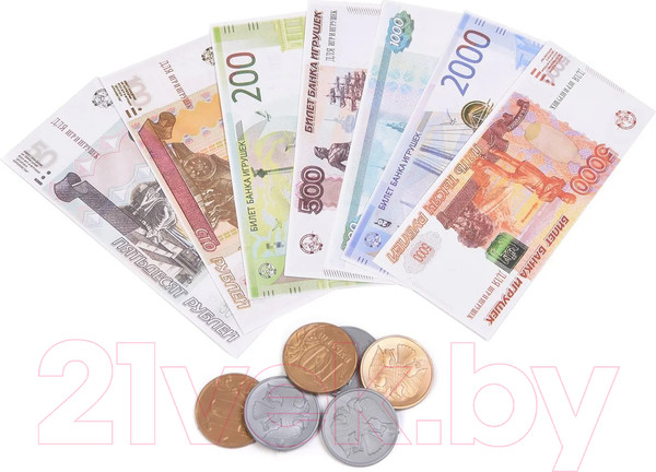 Изображение товара Деньги игрушечные Десятое королевство Касса. Монеты и купюры для игр / 3631