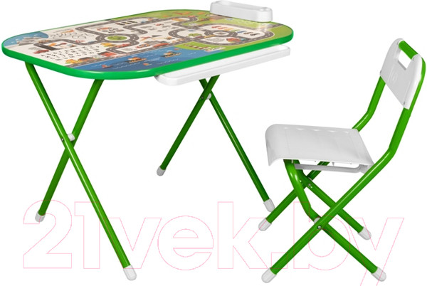 Изображение товара Комплект мебели с детским столом Дэми Всезнайка. На дороге (зеленый)