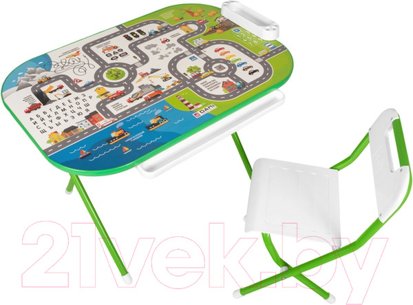 Изображение товара Комплект мебели с детским столом Дэми Всезнайка. На дороге (зеленый)