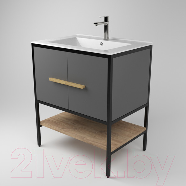 Изображение товара Тумба под умывальник Дабер 010 / Т10.7.2.4 (черный/серый/дуб канзас коричневый)