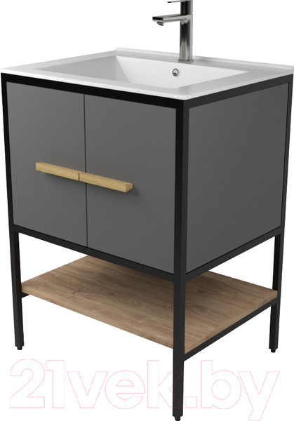 Изображение товара Тумба под умывальник Дабер 010 / Т10.6.2.4 (черный/серый/дуб канзас коричневый)