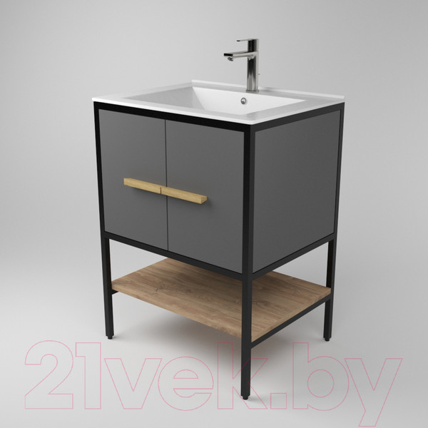 Изображение товара Тумба под умывальник Дабер 010 / Т10.6.2.4 (черный/серый/дуб канзас коричневый)