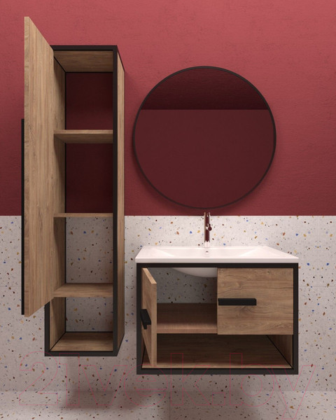 Изображение товара Тумба под умывальник Дабер 009 / Т9.7.2.4 (черный/серый/дуб канзас коричневый)