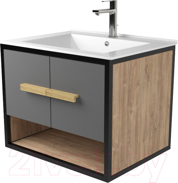 Изображение товара Тумба под умывальник Дабер 009 / Т9.6.2.4 (черный/серый/дуб канзас коричневый)