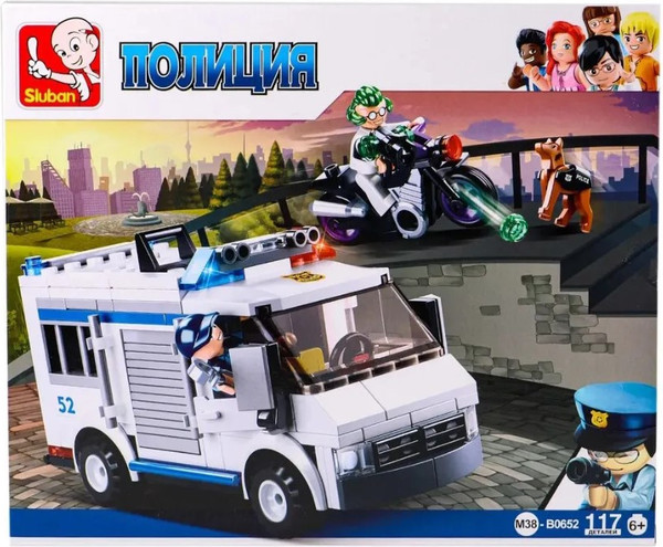 Изображение товара Конструктор Sluban Полиция. Погоня на бронеавтобусе / RC-M38-B0652 (117эл)