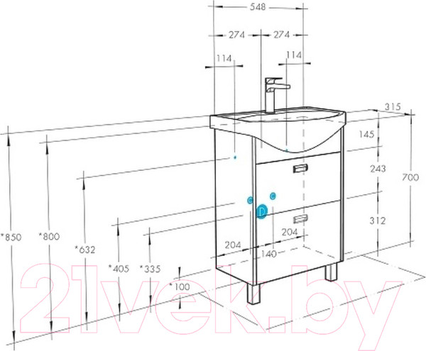 Изображение товара Тумба с умывальником Акватон Бекка (1A1966K1BAC20)