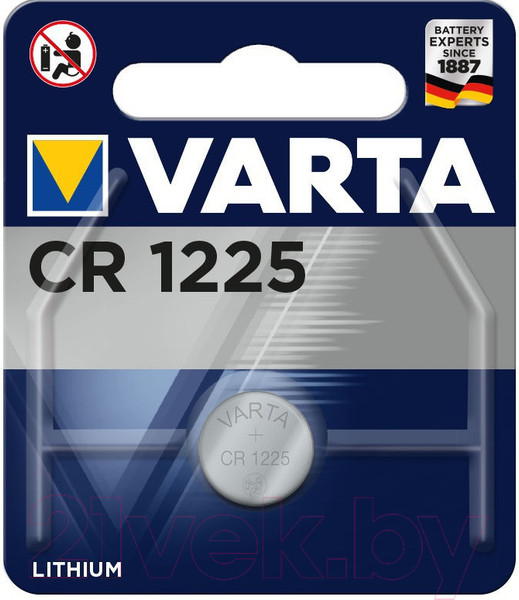 Изображение товара Батарейка Varta Electronics CR1225 BL1 Lithium 3V 6225 1/10/100 / 6225101401