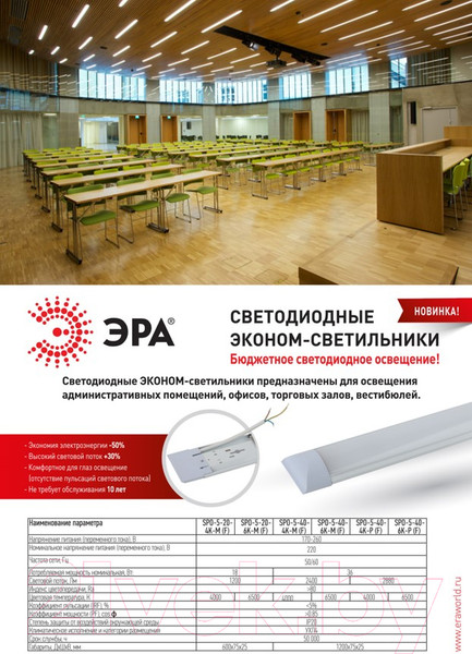 Изображение товара Светильник линейный ЭРА SPO-5-40-6K-P (F) / Б0032481