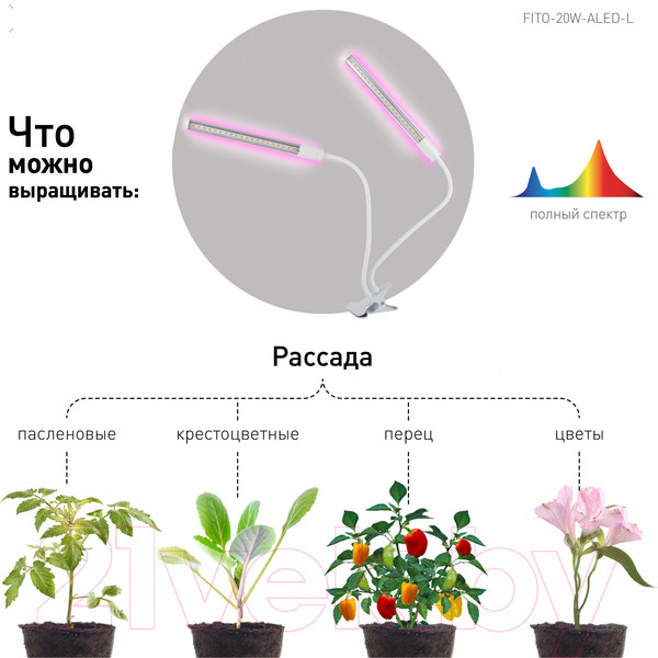 Изображение товара Светильник для растений ЭРА FITO-20W-АLED-L / Б0049550