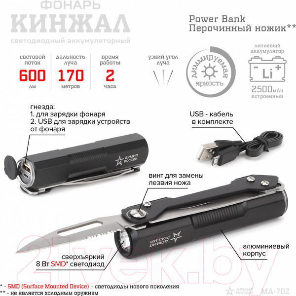 Изображение товара Фонарь ЭРА Армия России Кинжал MA-702 / Б0036610
