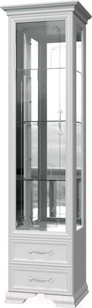Изображение товара Шкаф-пенал с витриной Bravo Мебель Грация 1 дверный 3 стекла 50x47x217.5 (полки стекло/белый/белый)