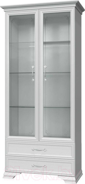 Изображение товара Шкаф с витриной Bravo Мебель Грация 2 дверный 2 стекла 91.5x47x217.5 (полки стекло/белый/белый)