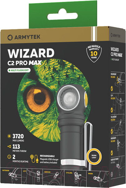 Изображение товара Фонарь Armytek Wizard C2 Pro Max Magnet USB Warm / F06701W (черный/теплый белый)