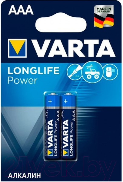 Изображение товара Комплект батареек Varta Longlife Power 2 AAA 1.5V LR03 / 04903113412 (2шт)