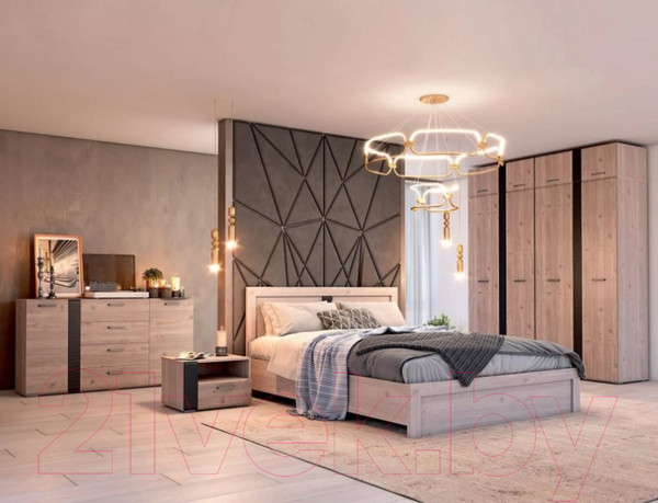 Изображение товара Прикроватная тумба Bravo Мебель Бриз планка слева (дуб нельсон/смоки софт/дуб ниагара)