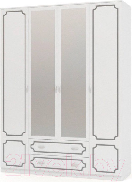 Изображение товара Шкаф Bravo Мебель Лак ШР-4 2 ящика 2 зеркало (белый/белый жемчуг)