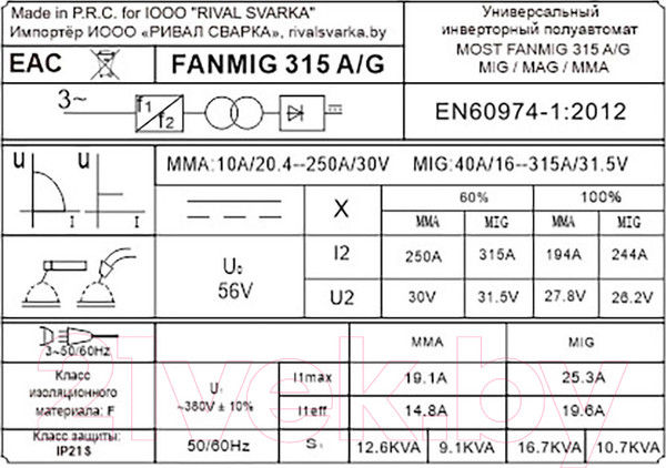 Изображение товара Полуавтомат сварочный Most FANMIG 315А/G / 51MW100004