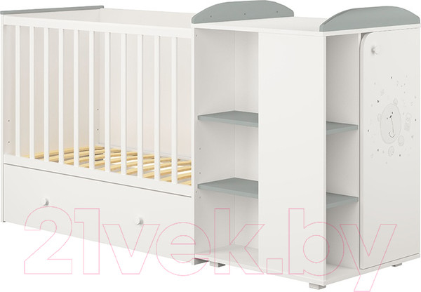 Изображение товара Детская кроватка Polini Kids French 900 Teddy с комодом / 0001526.55 (белый/серый)