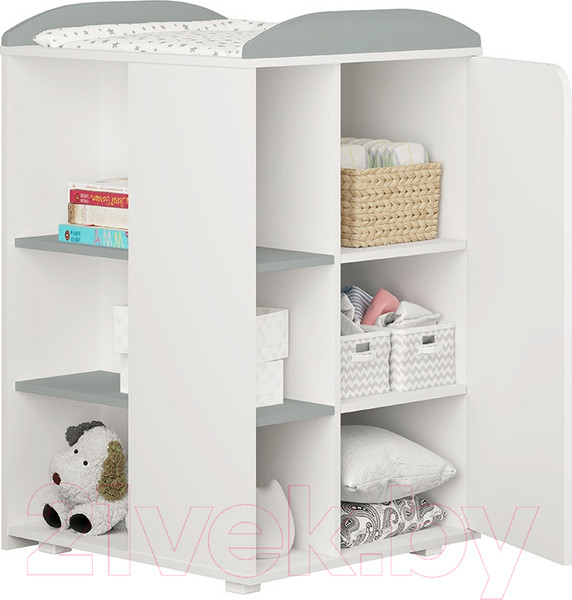 Изображение товара Детская кроватка Polini Kids French 900 Teddy с комодом / 0001526.55 (белый/серый)