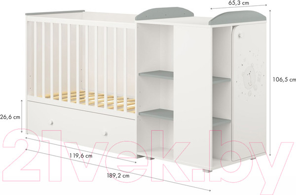 Изображение товара Детская кроватка Polini Kids French 900 Teddy с комодом / 0001526.55 (белый/серый)