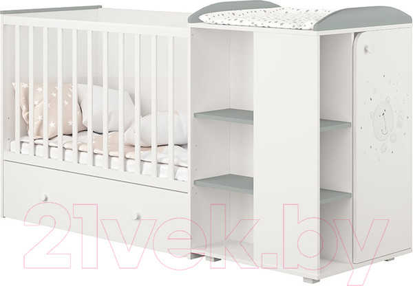 Изображение товара Детская кроватка Polini Kids French 900 Teddy с комодом / 0001526.55 (белый/серый)