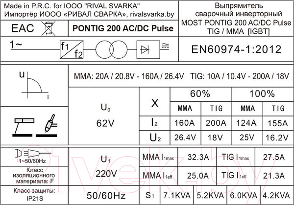 Изображение товара Инвертор сварочный Most PONTIG 200 AC/DC Pulse / 51MW200002