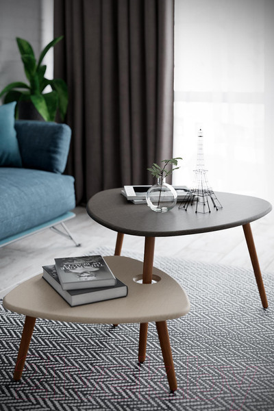 Изображение товара Комплект журнальных столиков Калифорния мебель Стилгрей (серый лен/бежевый лен)