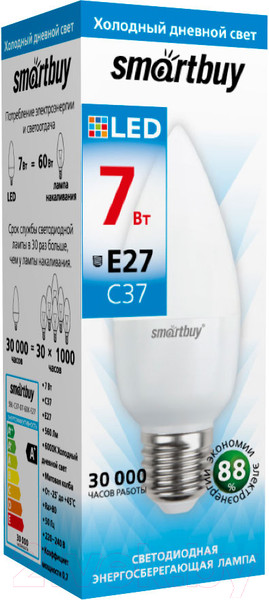 Изображение товара Лампа SmartBuy SBL-C37-07-60K-E27