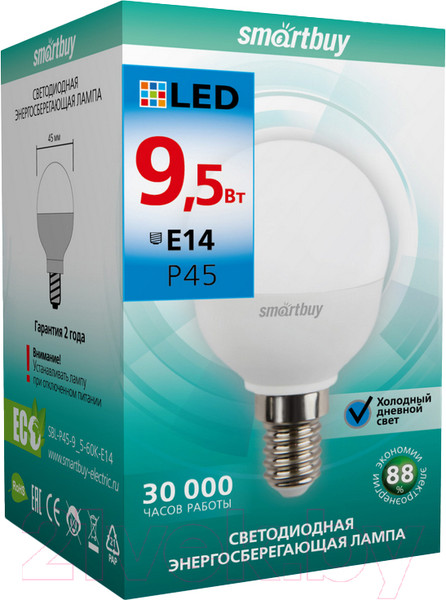 Изображение товара Лампа SmartBuy SBL-P45-9.5-60K-E14