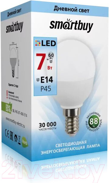 Изображение товара Лампа SmartBuy SBL-P45-07-40K-E14