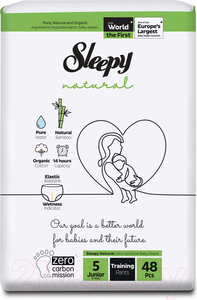 Изображение товара Подгузники-трусики детские Sleepy Natural 2Х Jumbo Pack Junior (48шт)