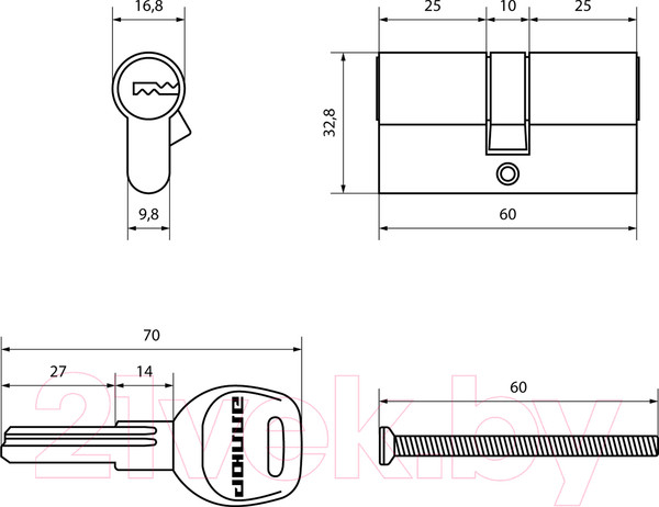 Изображение товара Цилиндровый механизм замка Аллюр HD F 60-5K BP перфорированный ключ (латунь)