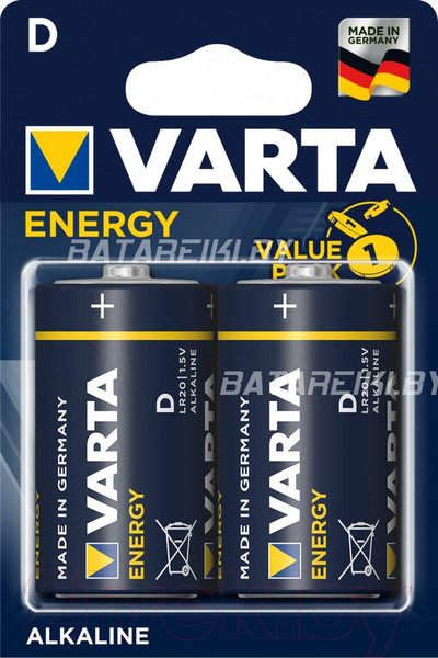 Изображение товара Комплект батареек Varta Energy тип D LR20 / 04120229412