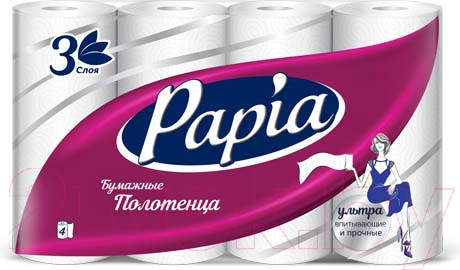 Изображение товара Бумажные полотенца Papia 3-х слойные (4рул, белый)