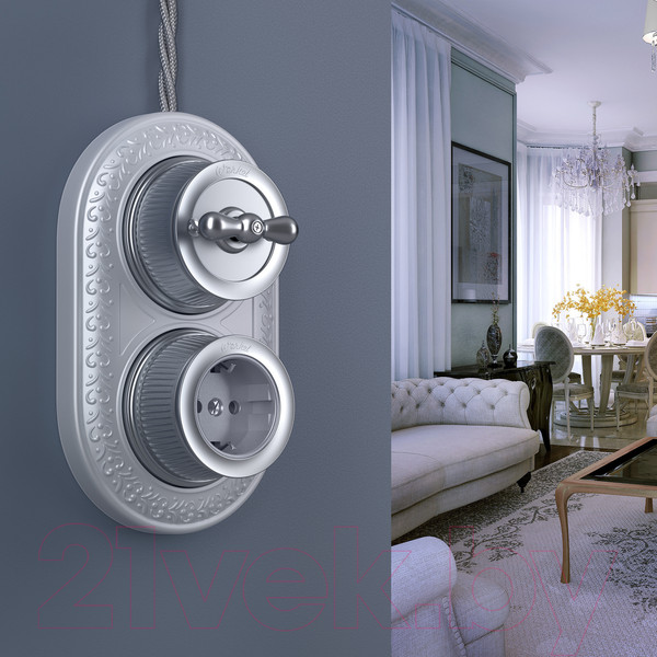 Изображение товара Розетка Werkel Ретро WL19-10-01 / a044922 (матовый хром)