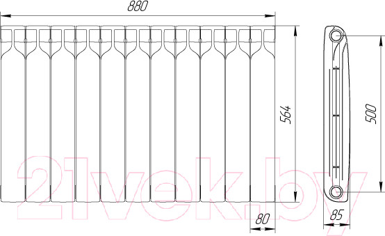 Изображение товара Радиатор биметаллический BiLux Plus R500 (11 секций)