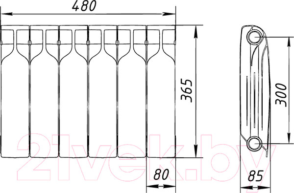 Изображение товара Радиатор биметаллический BiLux Plus R300 (6 секций)
