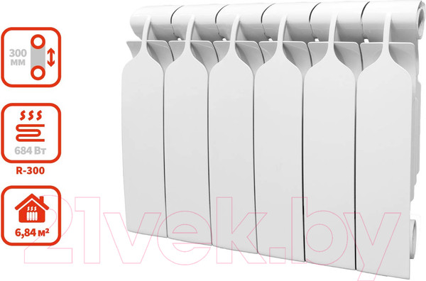 Изображение товара Радиатор биметаллический BiLux Plus R300 (6 секций)