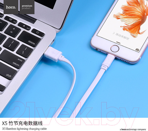 Изображение товара Кабель Hoco X5 Bamboo AM-8pin Lightning (1м, белый)