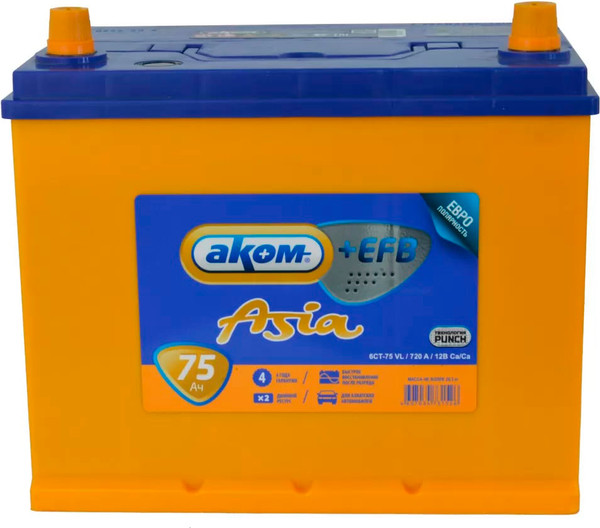 Изображение товара Автомобильный аккумулятор AKOM Asia 6СТ-75VL+ EFB L+ 720A (75 А/ч)