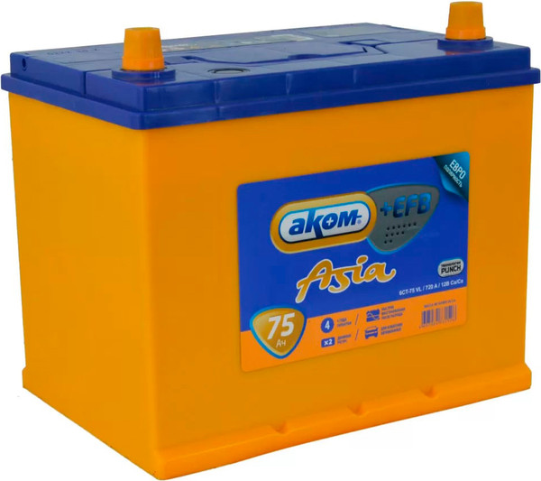 Изображение товара Автомобильный аккумулятор AKOM Asia 6СТ-75VL+ EFB L+ 720A (75 А/ч)