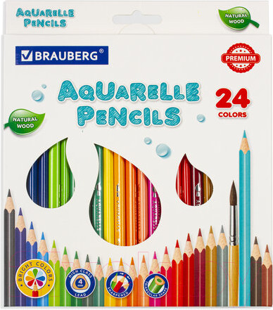 Изображение товара Набор цветных карандашей Brauberg Premium Aquarelle / 181673 (24цв)